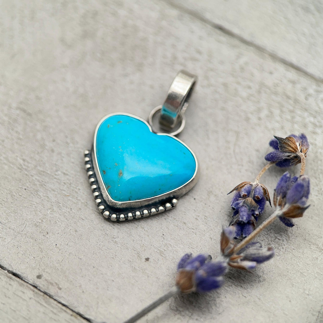 Nacozari Turquoise Heart Pendant • Sterling Silver • Sonora Mexico Turquoise • Sky Blue Jewelry • Southwestern Boho Gift - SunlightSilver