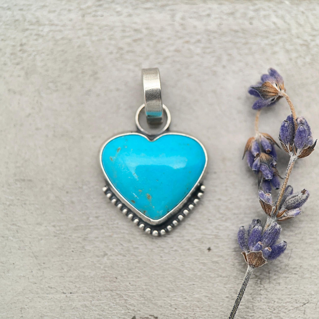 Nacozari Turquoise Heart Pendant • Sterling Silver • Sonora Mexico Turquoise • Sky Blue Jewelry • Southwestern Boho Gift - SunlightSilver