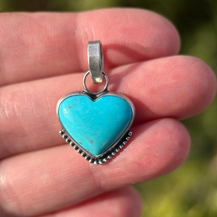 Nacozari Turquoise Heart Pendant • Sterling Silver • Sonora Mexico Turquoise • Sky Blue Jewelry • Southwestern Boho Gift - SunlightSilver