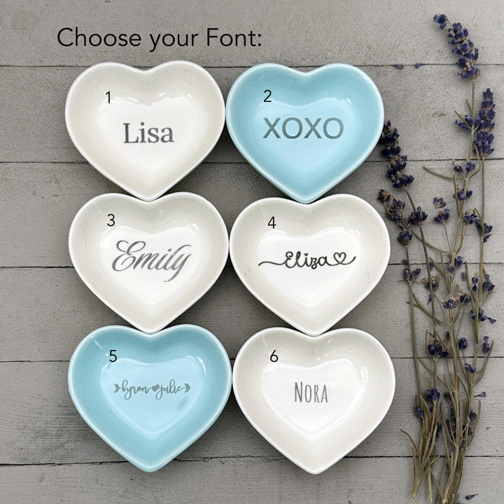 Personalized Heart Ring Dish | Custom Name Saying | Engraved Ceramic Jewelry Trinket Tray | Ring Holder Gift for Her - SunlightSilver