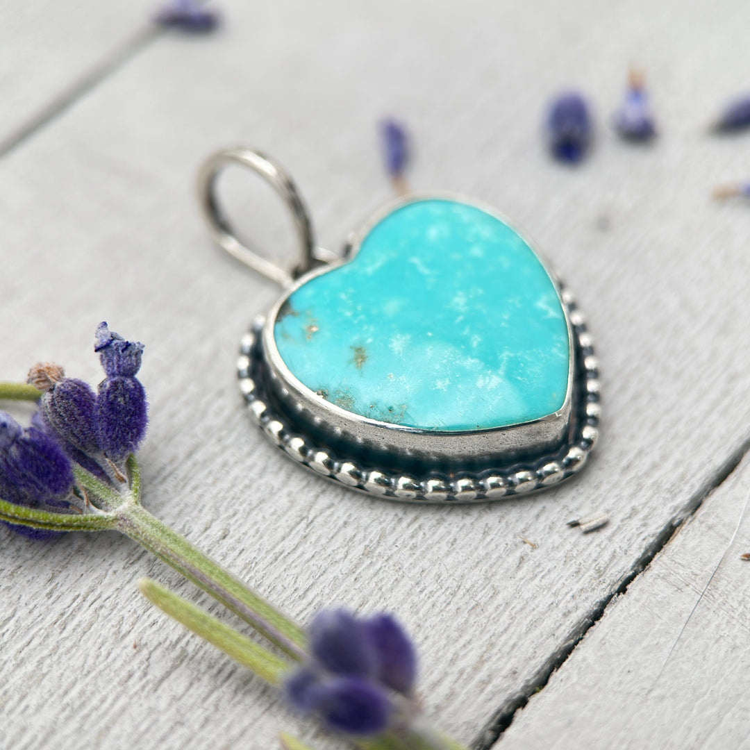 Kingman Turquoise Heart Pendant | Arizona Turquoise Necklace | Solid 925 Sterling Silver - SunlightSilver