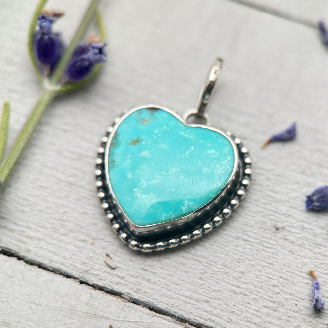 Kingman Turquoise Heart Pendant | Arizona Turquoise Necklace | Solid 925 Sterling Silver - SunlightSilver