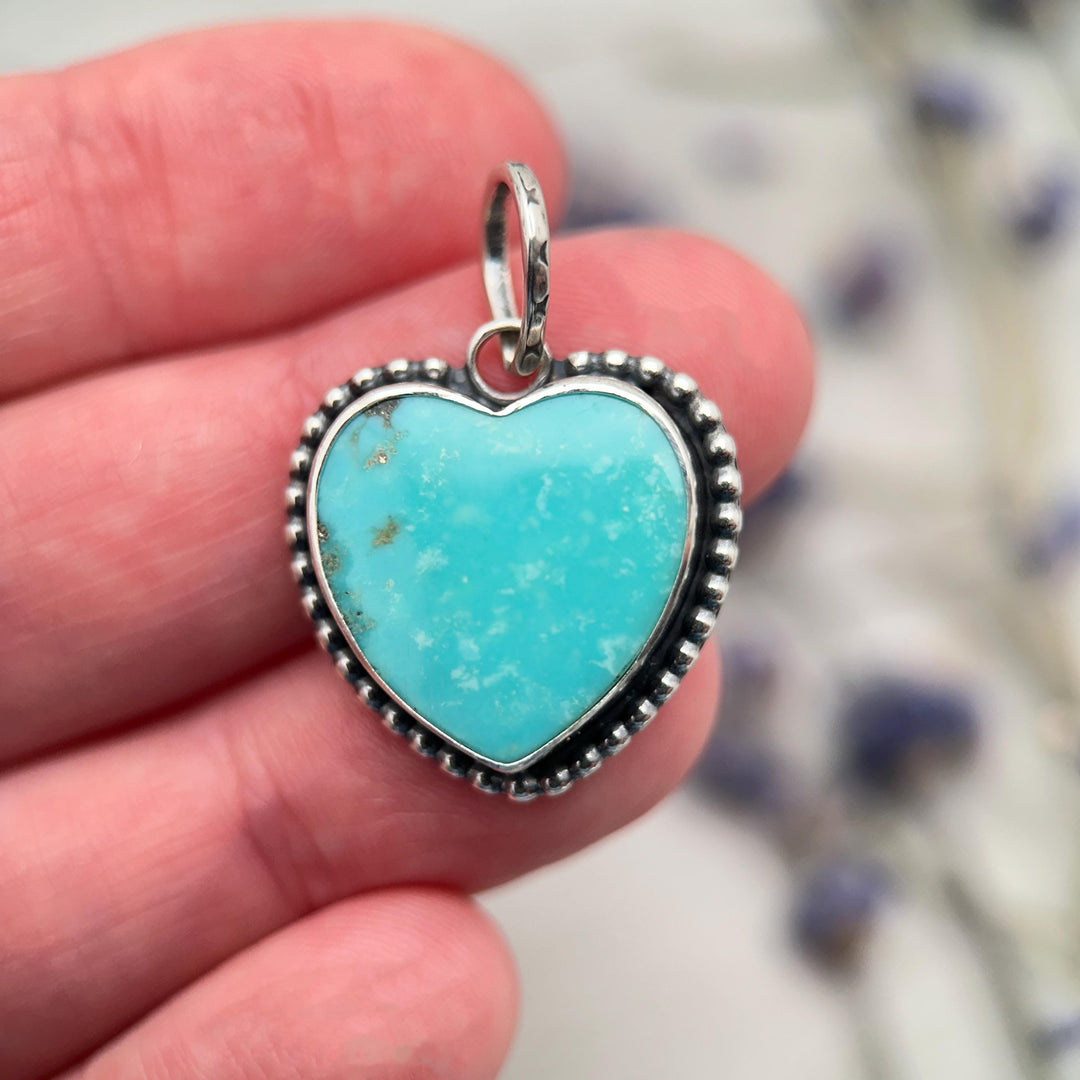 Kingman Turquoise Heart Pendant | Arizona Turquoise Necklace | Solid 925 Sterling Silver - SunlightSilver
