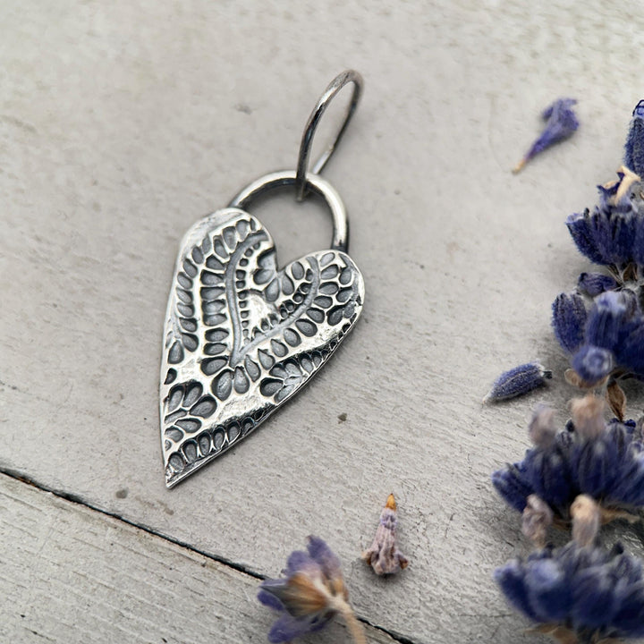 Silver Heart Pendant - Stamped Textured Layering Jewelry - Solid 925 Sterling Silver - Gift for Her - SunlightSilver