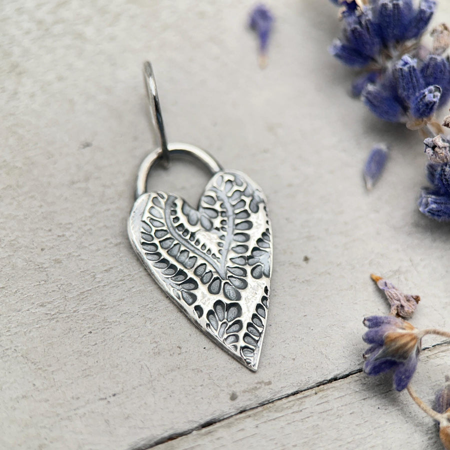 Silver Heart Pendant - Stamped Textured Layering Jewelry - Solid 925 Sterling Silver - Gift for Her - SunlightSilver