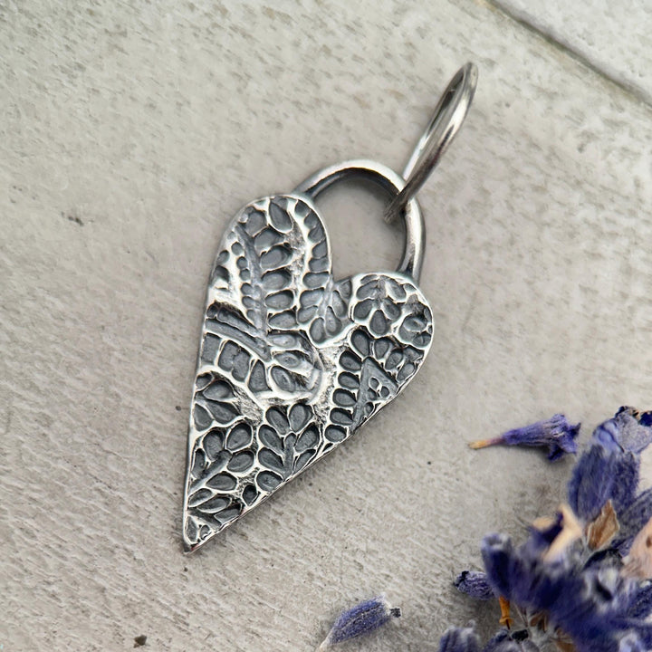 Silver Heart Pendant - Stamped Textured Layering Jewelry - Solid 925 Sterling Silver - Gift for Her - SunlightSilver
