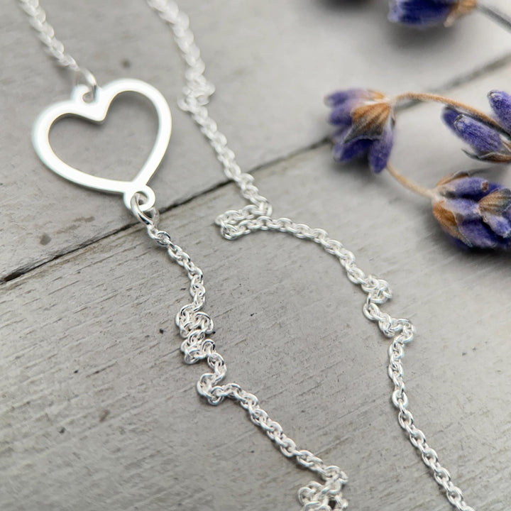 Shiny Sterling Silver Asymmetrical Heart Chain Necklace – 1mm Wide, 18" Length - Italian Solid 925 Sterling Silver Chains - SunlightSilver