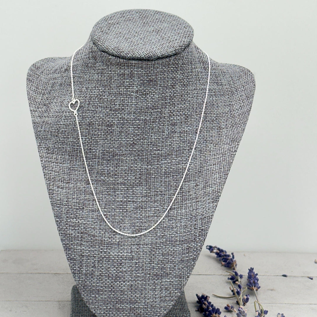 Shiny Sterling Silver Asymmetrical Heart Chain Necklace – 1mm Wide, 18" Length - Italian Solid 925 Sterling Silver Chains - SunlightSilver