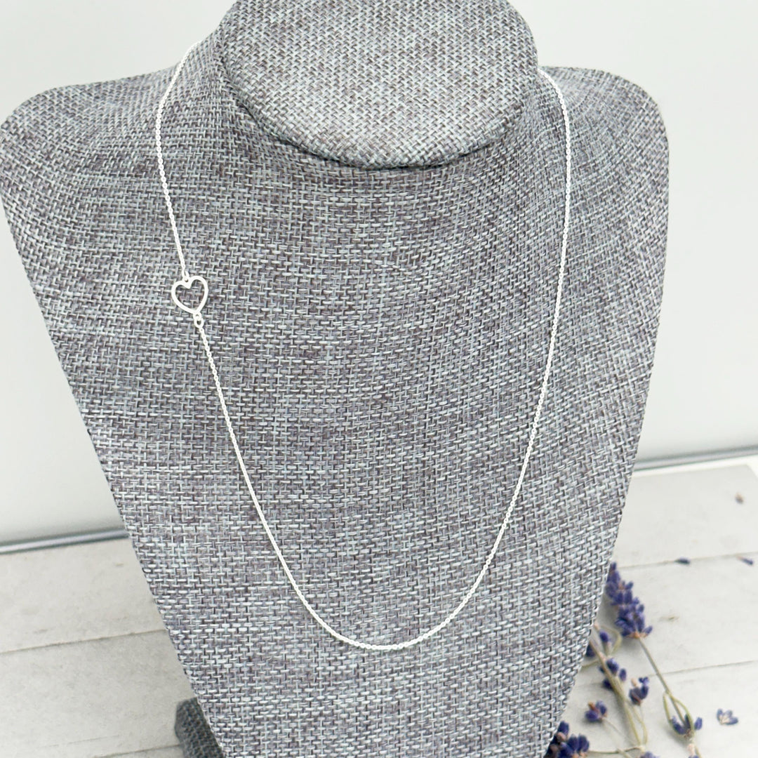 Shiny Sterling Silver Asymmetrical Heart Chain Necklace – 1mm Wide, 18" Length - Italian Solid 925 Sterling Silver Chains - SunlightSilver