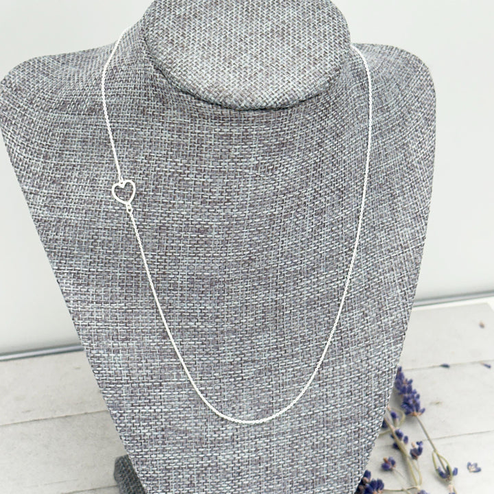 Shiny Sterling Silver Asymmetrical Heart Chain Necklace – 1mm Wide, 18" Length - Italian Solid 925 Sterling Silver Chains - SunlightSilver