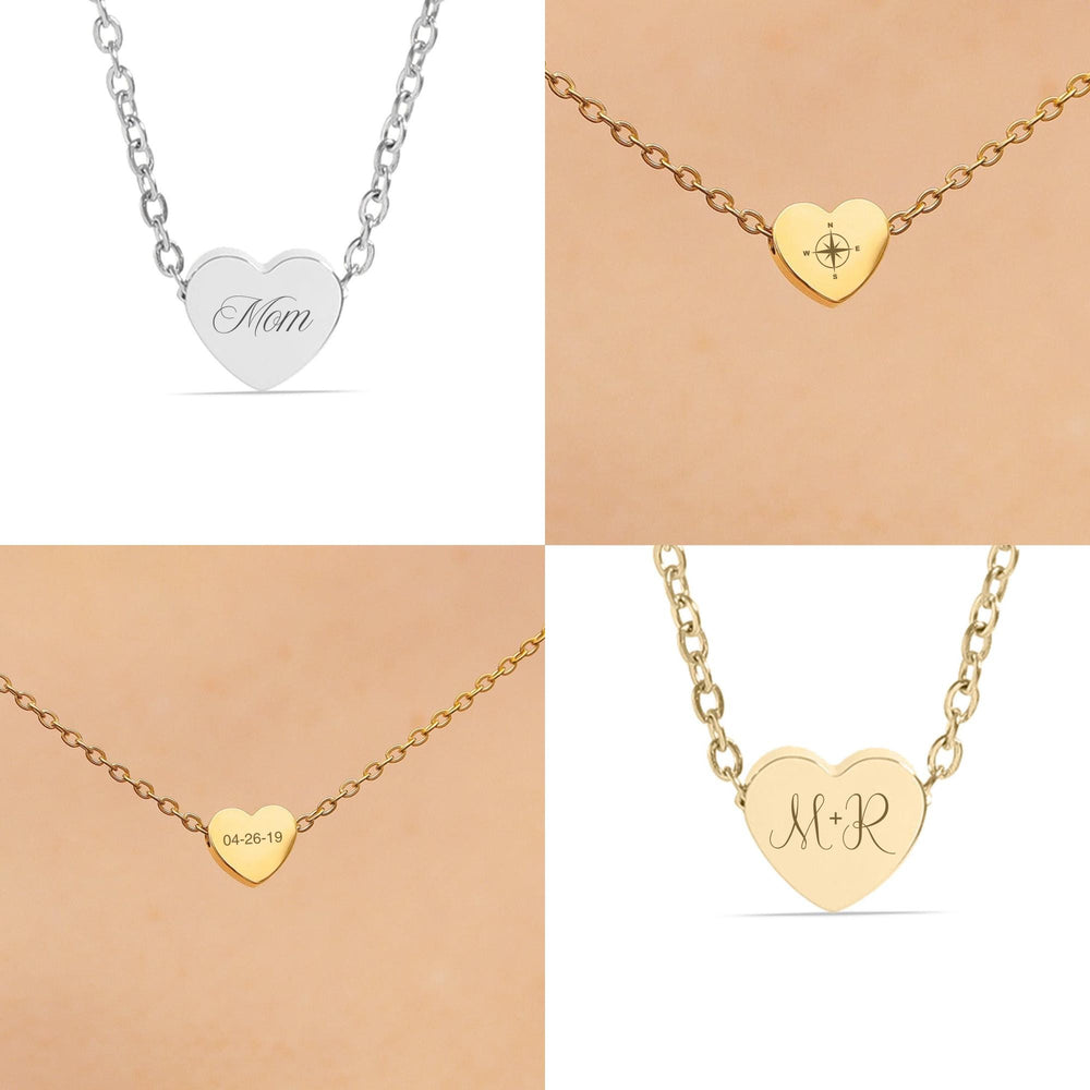 Personalized Heart Necklace • Engraved Stainless Steel Slider Pendant • Custom Name, Date or Symbol • Gold or Silver • USA Made Gift - SunlightSilver