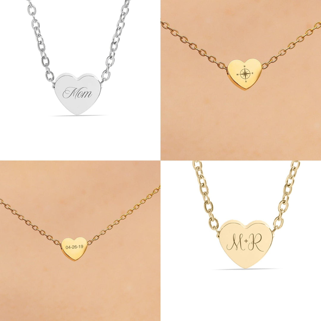 Personalized Heart Necklace • Engraved Stainless Steel Slider Pendant • Custom Name, Date or Symbol • Gold or Silver • USA Made Gift - SunlightSilver