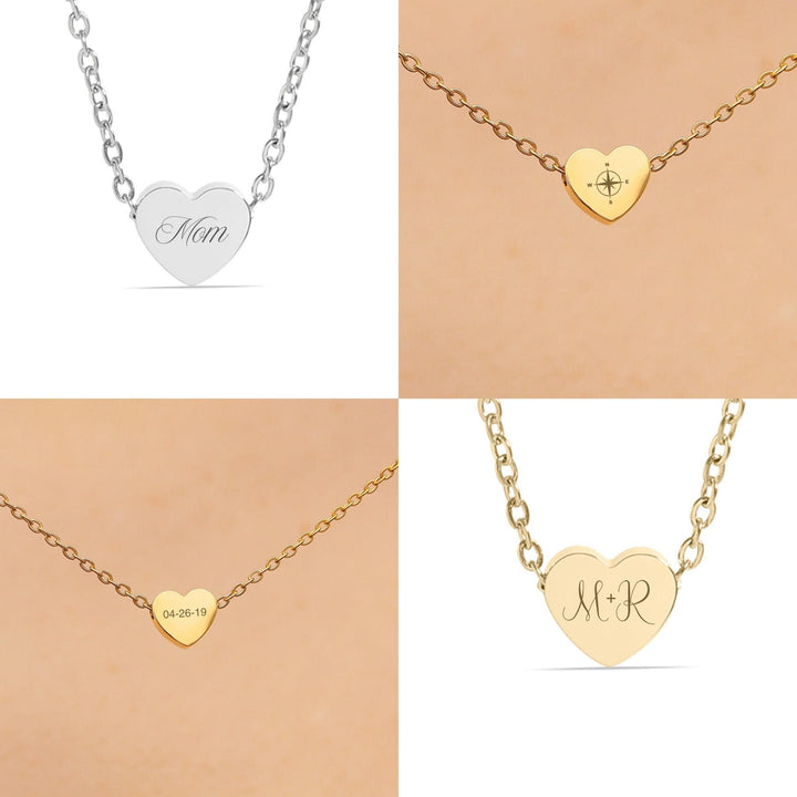 Personalized Heart Necklace • Engraved Stainless Steel Slider Pendant • Custom Name, Date or Symbol • Gold or Silver • USA Made Gift - SunlightSilver