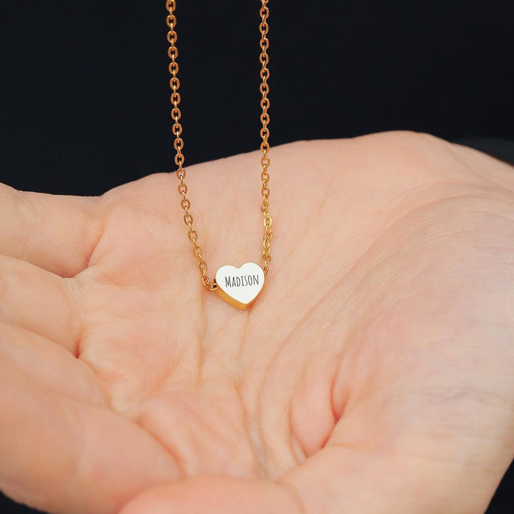 Personalized Heart Necklace • Engraved Stainless Steel Slider Pendant • Custom Name, Date or Symbol • Gold or Silver • USA Made Gift - SunlightSilver