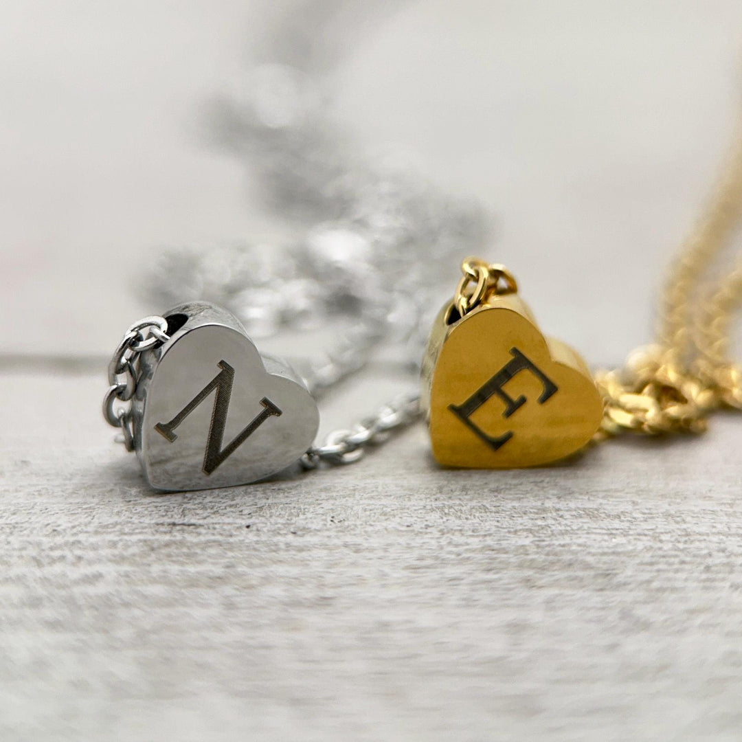 Personalized Heart Necklace • Engraved Stainless Steel Slider Pendant • Custom Name, Date or Symbol • Gold or Silver • USA Made Gift - SunlightSilver