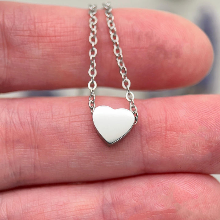 Personalized Heart Necklace • Engraved Stainless Steel Slider Pendant • Custom Name, Date or Symbol • Gold or Silver • USA Made Gift - SunlightSilver