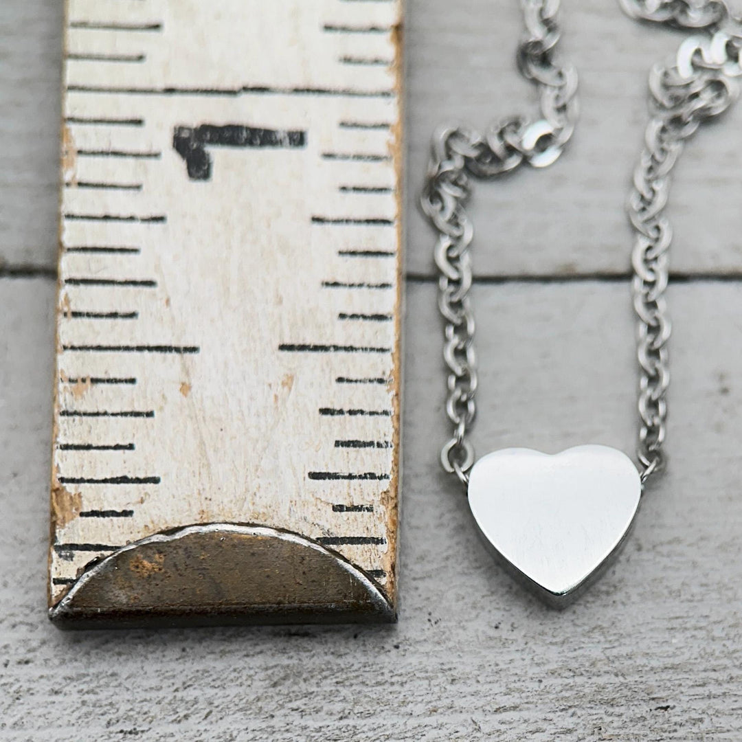 Personalized Heart Necklace • Engraved Stainless Steel Slider Pendant • Custom Name, Date or Symbol • Gold or Silver • USA Made Gift - SunlightSilver