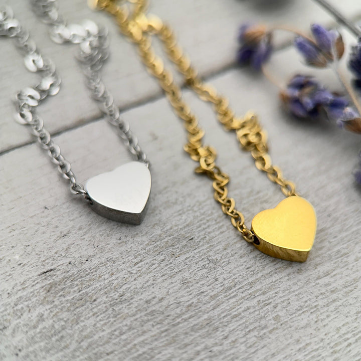 Personalized Heart Necklace • Engraved Stainless Steel Slider Pendant • Custom Name, Date or Symbol • Gold or Silver • USA Made Gift - SunlightSilver