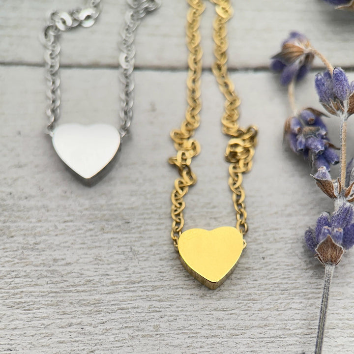 Personalized Heart Necklace • Engraved Stainless Steel Slider Pendant • Custom Name, Date or Symbol • Gold or Silver • USA Made Gift - SunlightSilver