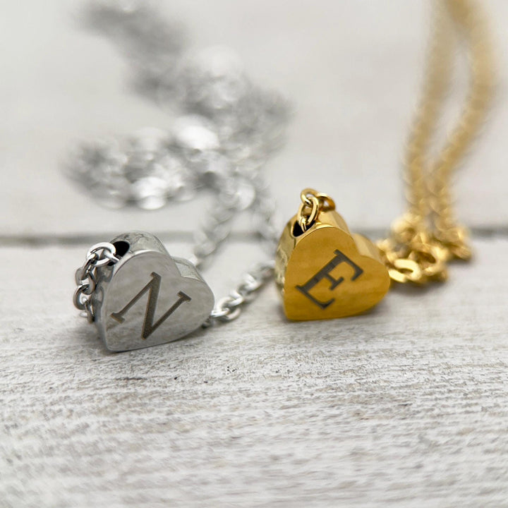 Personalized Heart Necklace • Engraved Stainless Steel Slider Pendant • Custom Name, Date or Symbol • Gold or Silver • USA Made Gift - SunlightSilver