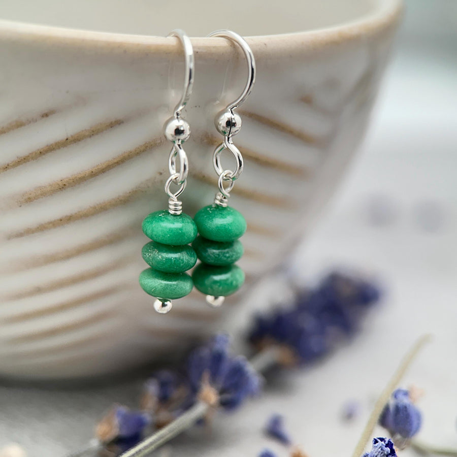 Lucin Variscite Earrings • Rare Utah Green Stone Earrings • Sterling Silver • Candy Apple Green Variscite Dangles - SunlightSilver