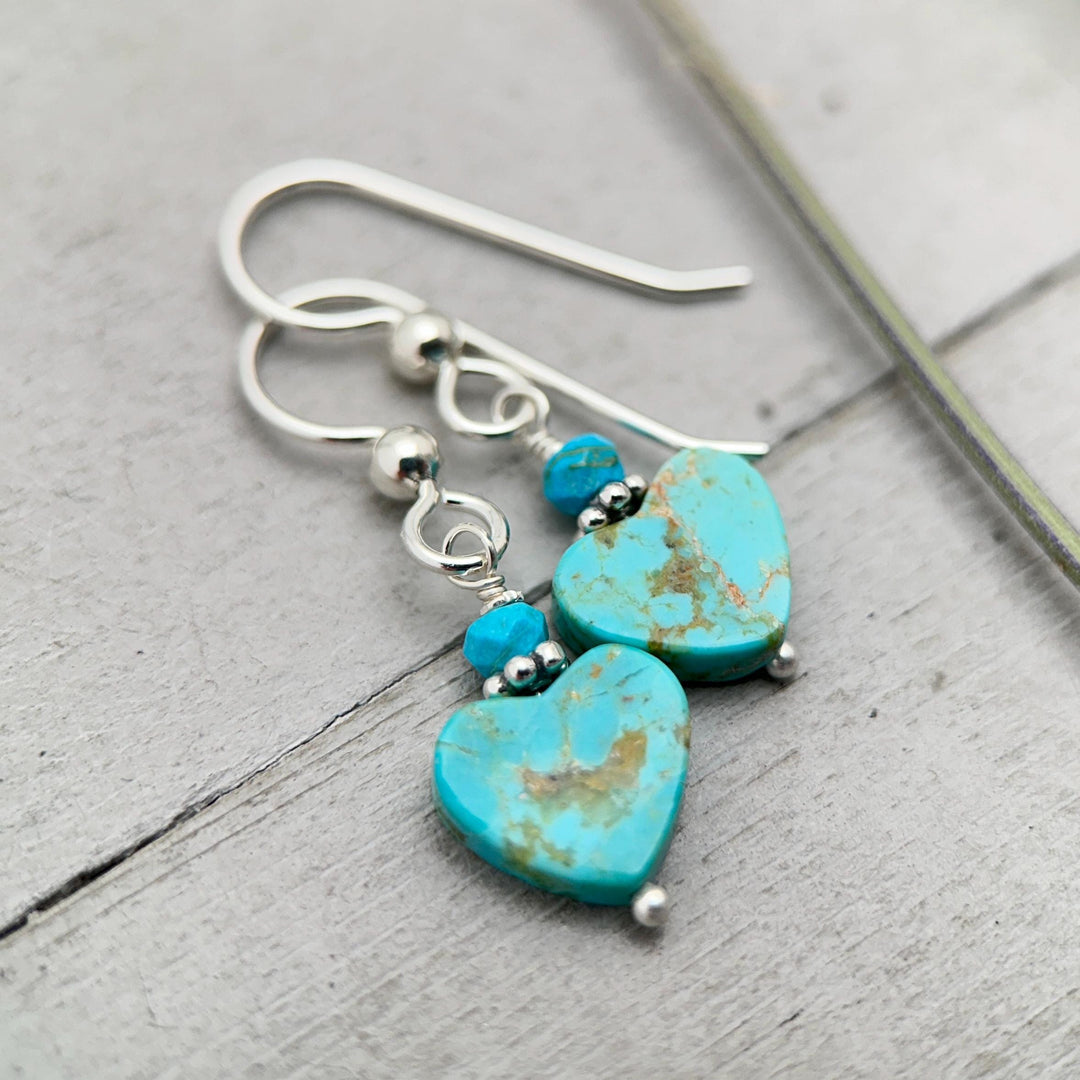 Kingman Turquoise Heart and Sterling Silver Earrings - Love symbol - American Rustic Southwest Turquoise - SunlightSilver