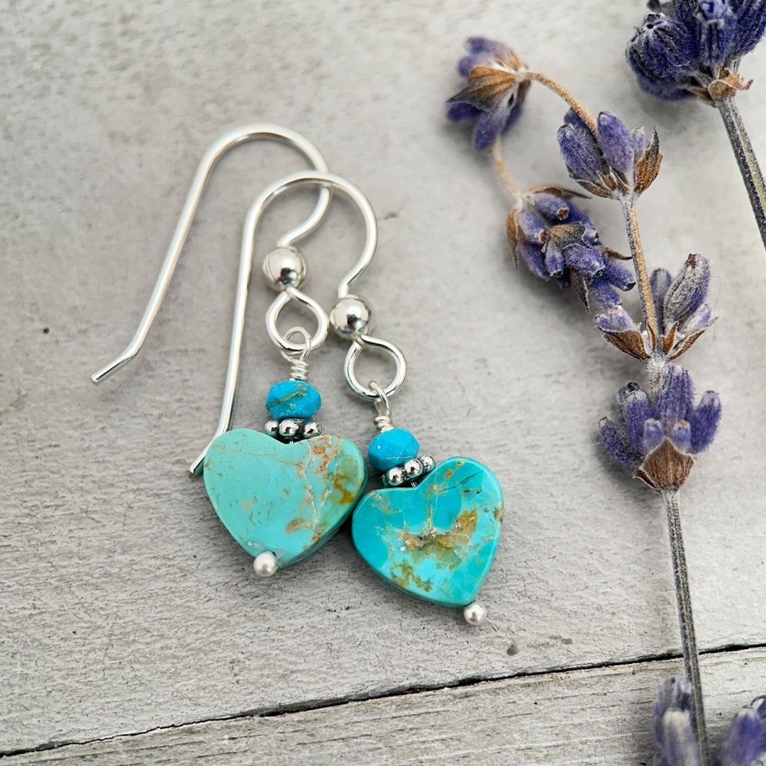 Kingman Turquoise Heart and Sterling Silver Earrings - Love symbol - American Rustic Southwest Turquoise - SunlightSilver