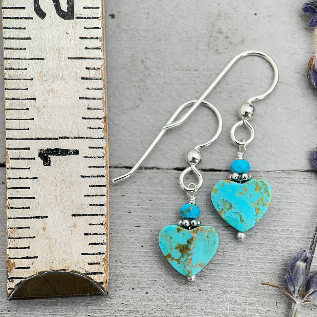 Kingman Turquoise Heart and Sterling Silver Earrings - Love symbol - American Rustic Southwest Turquoise - SunlightSilver