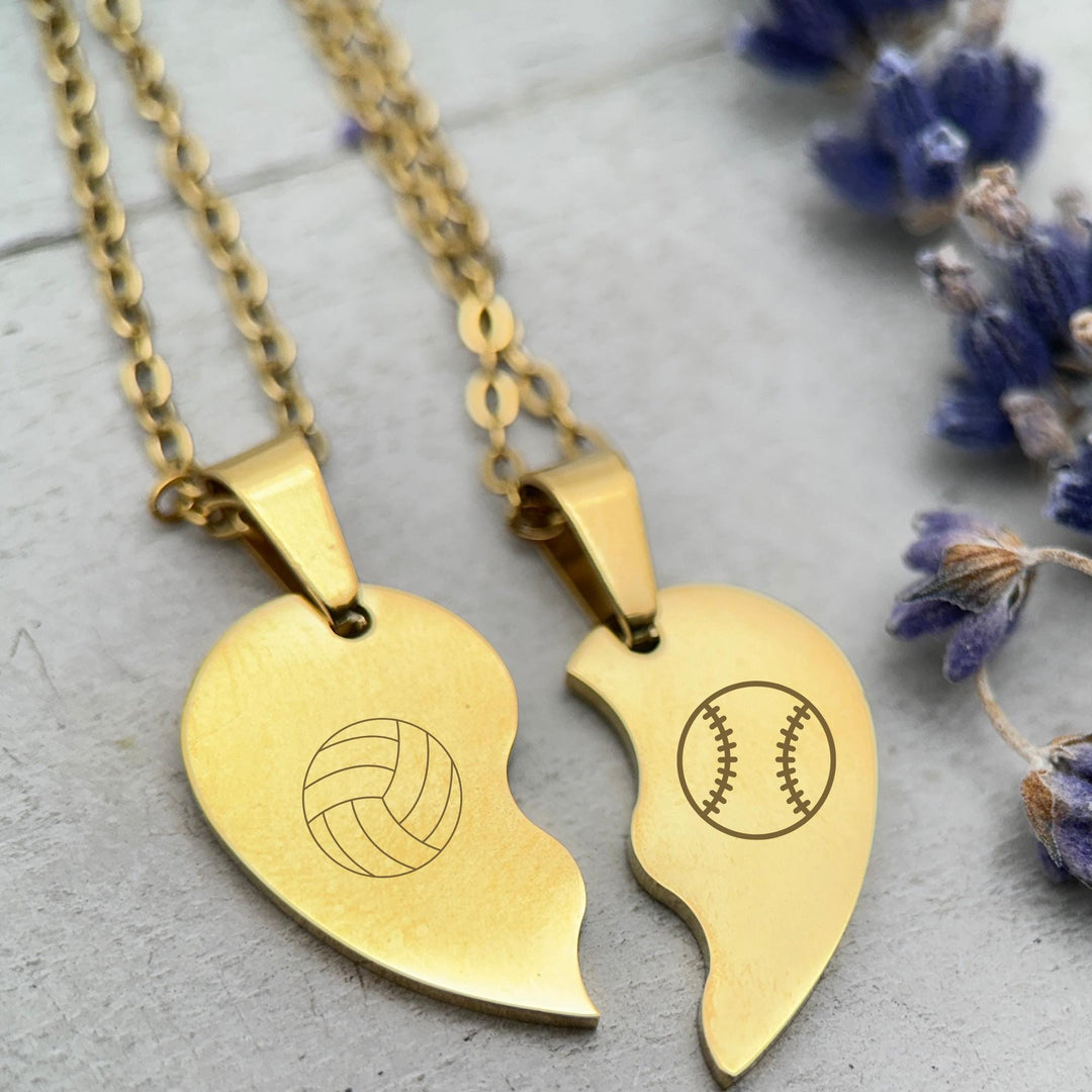 Personalized Best Friends Necklace • Engraved Stainless Split Heart Pendant Set • BFF Custom Name, Phrase, Symbols • Gold or Silver Bestie - SunlightSilver