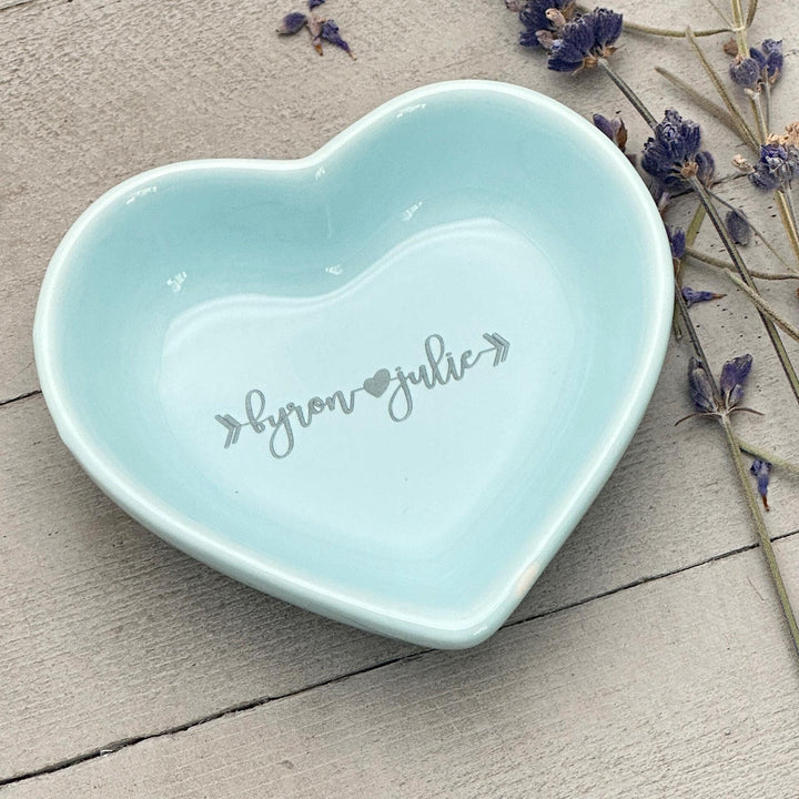 Personalized Heart Ring Dish | Custom Name Saying | Engraved Ceramic Jewelry Trinket Tray | Ring Holder Gift for Her - SunlightSilver