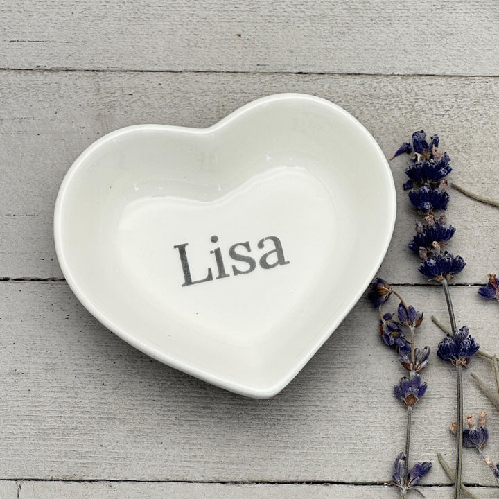 Personalized Heart Ring Dish | Custom Name Saying | Engraved Ceramic Jewelry Trinket Tray | Ring Holder Gift for Her - SunlightSilver