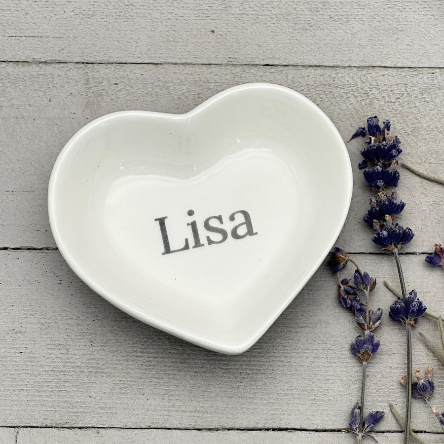 Personalized Heart Ring Dish | Custom Name Saying | Engraved Ceramic Jewelry Trinket Tray | Ring Holder Gift for Her - SunlightSilver