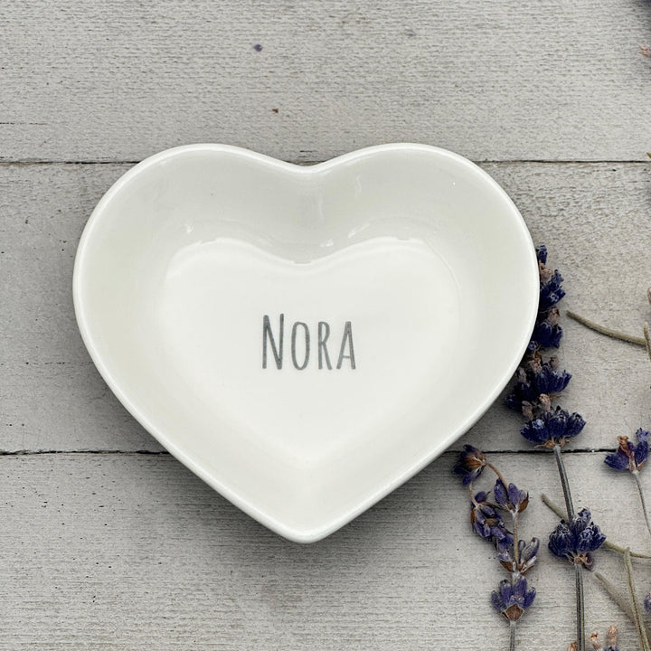 Personalized Heart Ring Dish | Custom Name Saying | Engraved Ceramic Jewelry Trinket Tray | Ring Holder Gift for Her - SunlightSilver