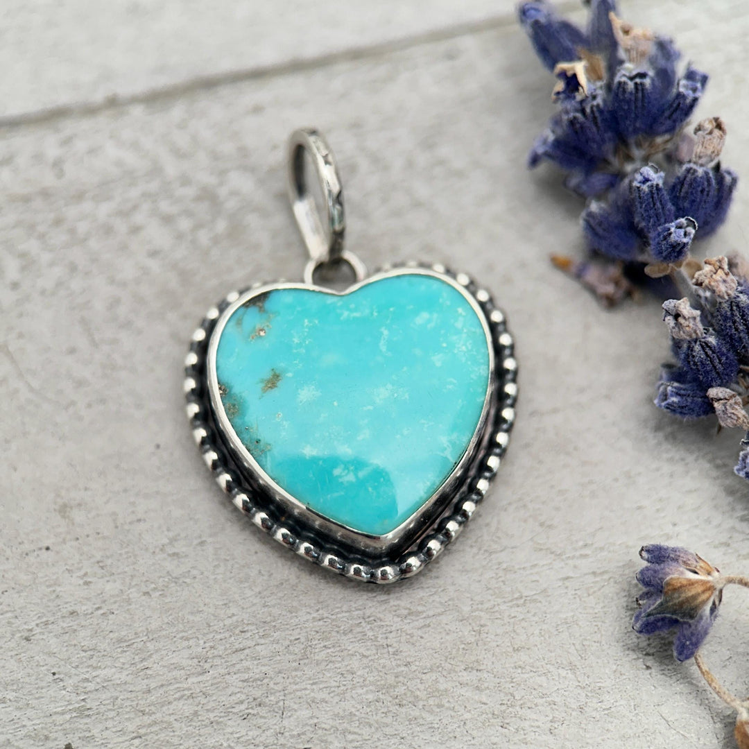Kingman Turquoise Heart Pendant | Arizona Turquoise Necklace | Solid 925 Sterling Silver - SunlightSilver