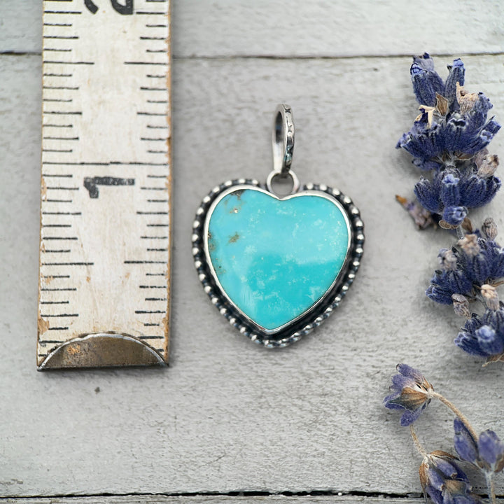 Kingman Turquoise Heart Pendant | Arizona Turquoise Necklace | Solid 925 Sterling Silver - SunlightSilver