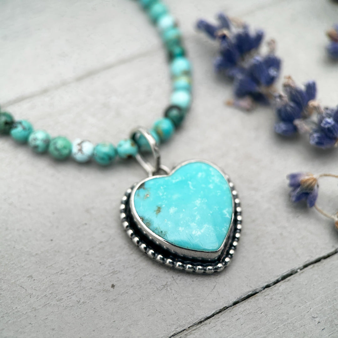 Kingman Turquoise Heart Pendant | Arizona Turquoise Necklace | Solid 925 Sterling Silver - SunlightSilver
