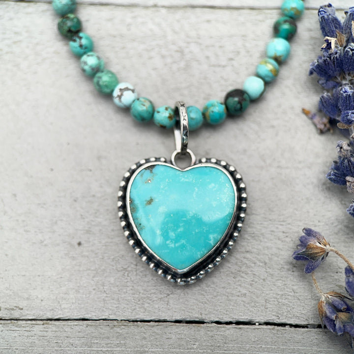 Kingman Turquoise Heart Pendant | Arizona Turquoise Necklace | Solid 925 Sterling Silver - SunlightSilver
