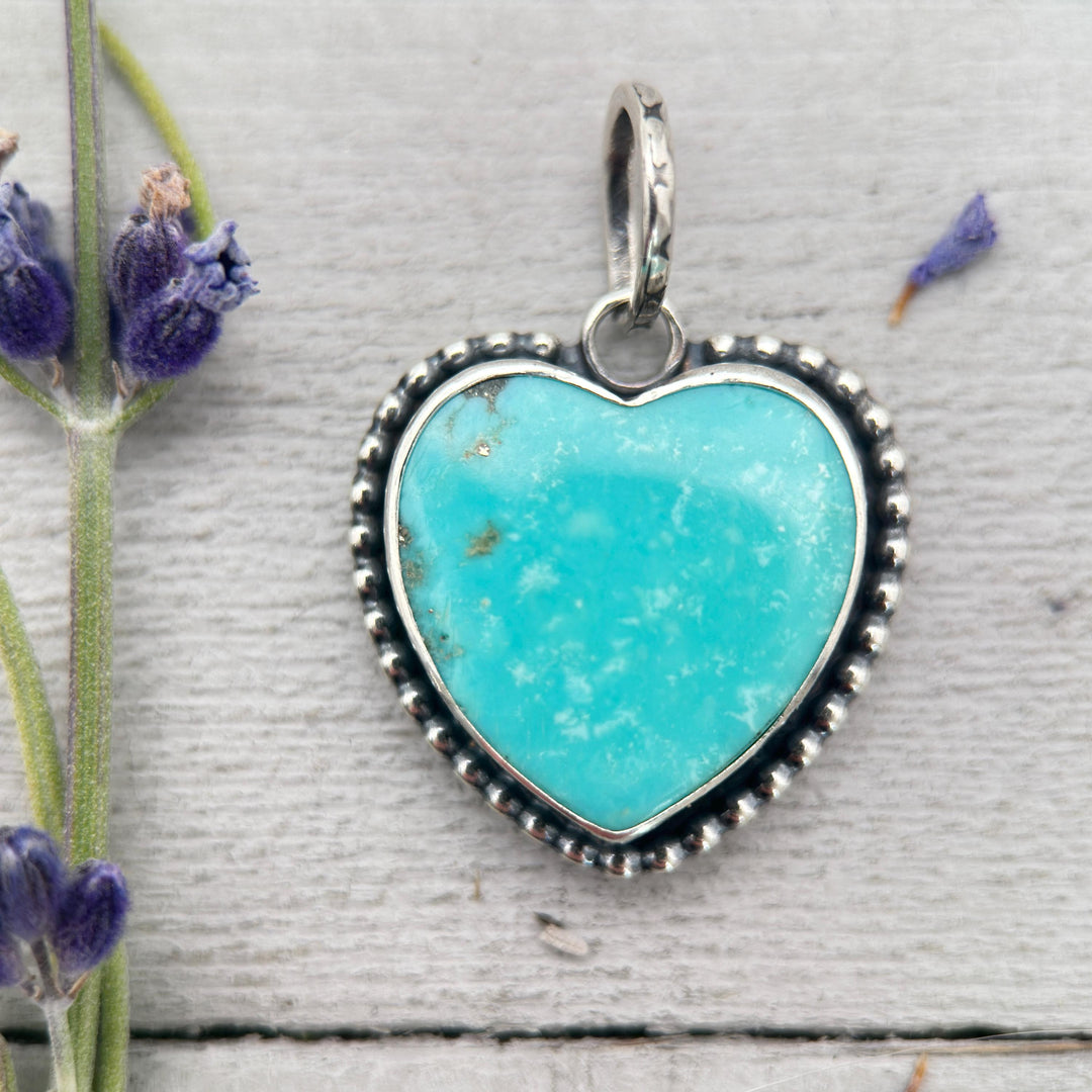 Kingman Turquoise Heart Pendant | Arizona Turquoise Necklace | Solid 925 Sterling Silver - SunlightSilver
