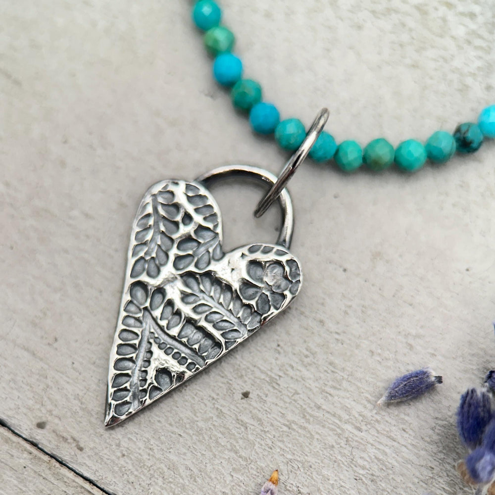 Silver Heart Pendant - Stamped Textured Layering Jewelry - Solid 925 Sterling Silver - Gift for Her - SunlightSilver