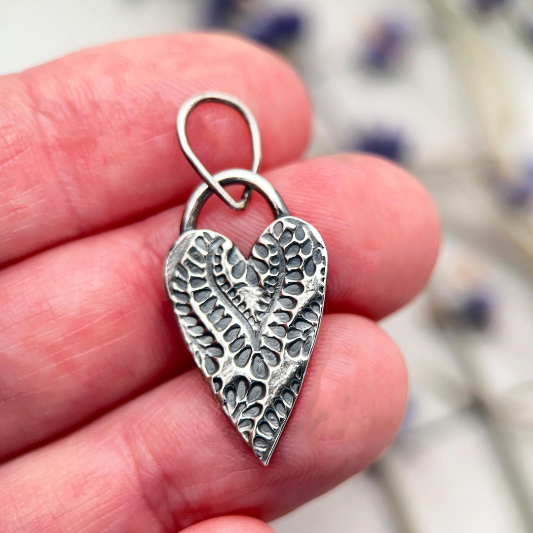 Silver Heart Pendant - Stamped Textured Layering Jewelry - Solid 925 Sterling Silver - Gift for Her - SunlightSilver