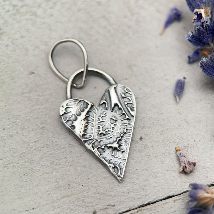 Silver Heart Pendant - Stamped Textured Layering Jewelry - Solid 925 Sterling Silver - Gift for Her - SunlightSilver