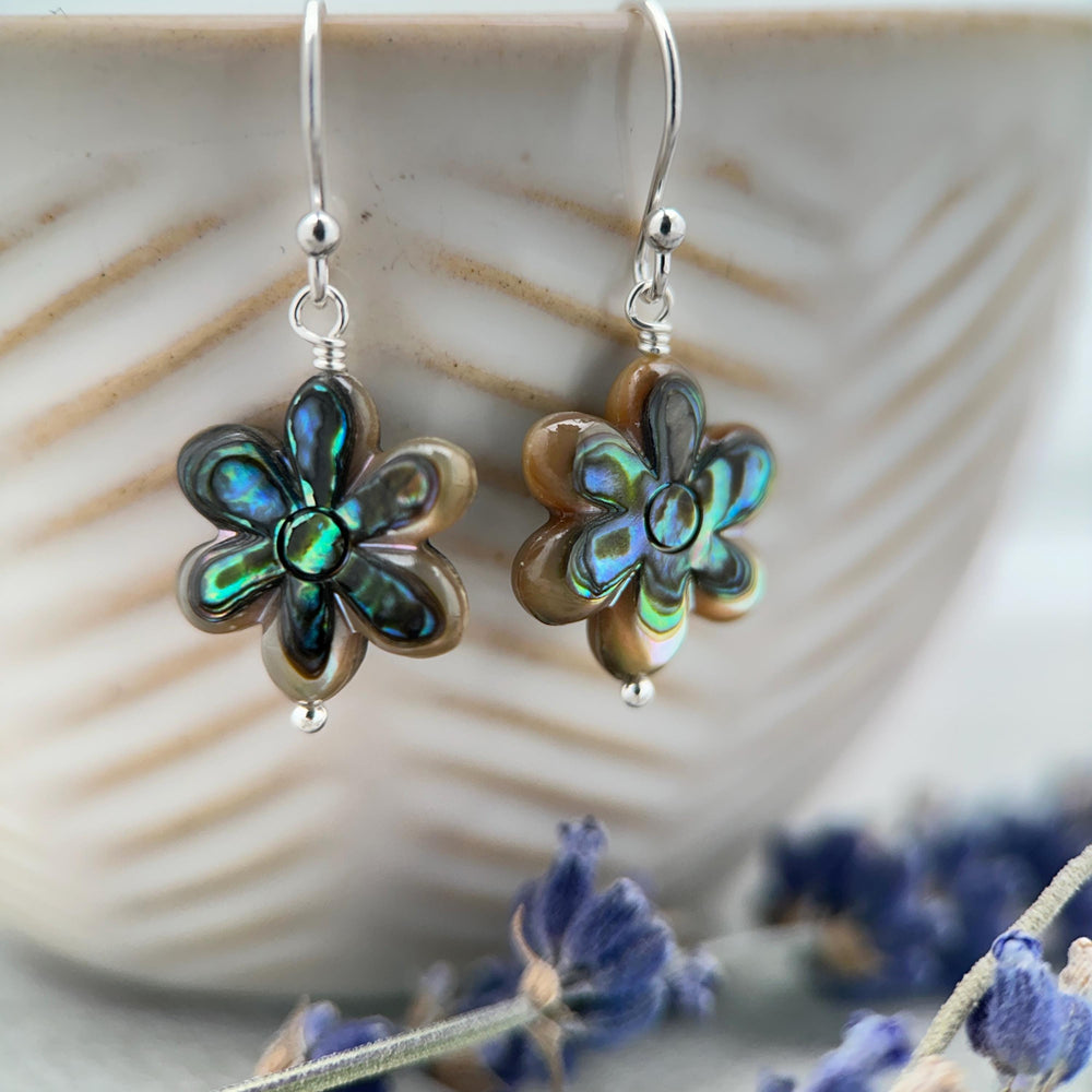 Paua Abalone Flower Earrings • Solid 925 Sterling Silver • New Zealand Abalone Shell • Handmade Mother of Pearl Jewelry • LAST ONES! - SunlightSilver