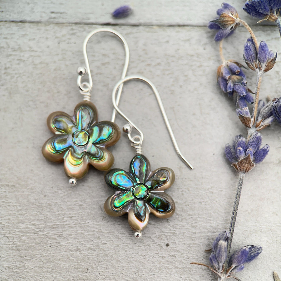 Paua Abalone Flower Earrings • Solid 925 Sterling Silver • New Zealand Abalone Shell • Handmade Mother of Pearl Jewelry • LAST ONES! - SunlightSilver