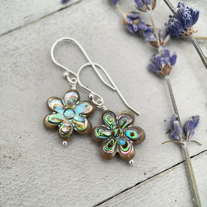 Paua Abalone Shell Flower Earrings - SunlightSilver