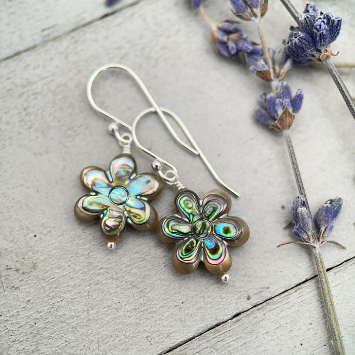 Paua Abalone Flower Earrings • Solid 925 Sterling Silver • New Zealand Abalone Shell • Handmade Mother of Pearl Jewelry • LAST ONES! - SunlightSilver