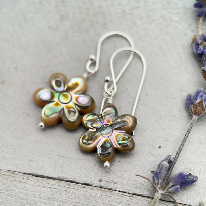 Paua Abalone Shell Flower Earrings - SunlightSilver