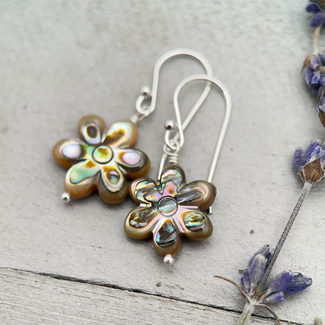 Paua Abalone Flower Earrings • Solid 925 Sterling Silver • New Zealand Abalone Shell • Handmade Mother of Pearl Jewelry • LAST ONES! - SunlightSilver