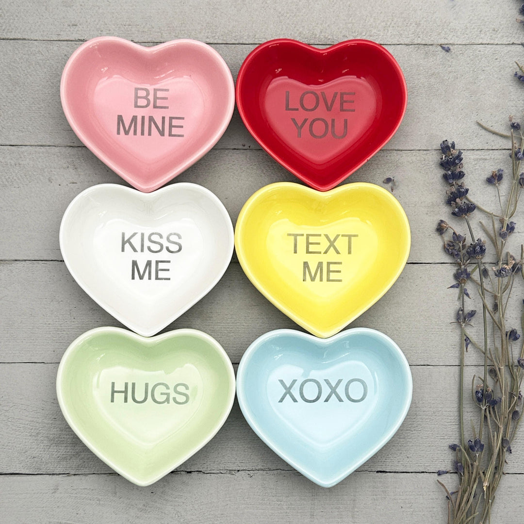 Valentine Conversation Heart Ring Dish | Engraved Jewelry Trinket Tray | Gift for Her | Galentine's Day | 6 Designs, 6 Colors to Choose From - SunlightSilver
