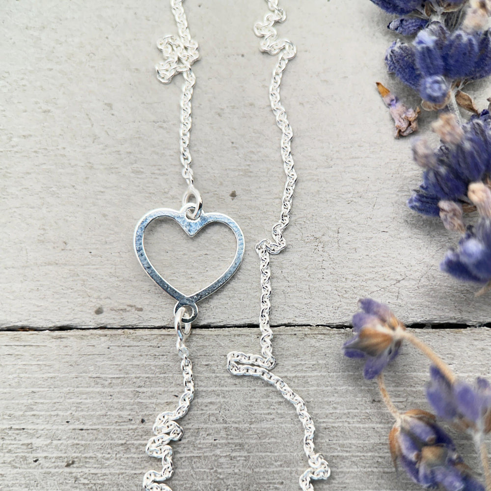 Shiny Sterling Silver Asymmetrical Heart Chain Necklace – 1mm Wide, 18" Length - Italian Solid 925 Sterling Silver Chains - SunlightSilver