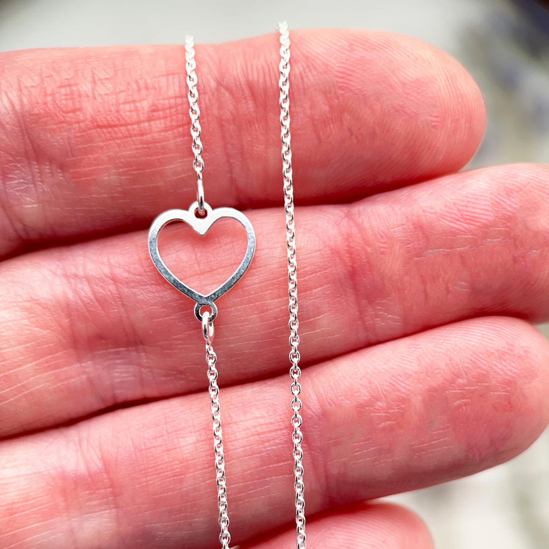 Shiny Sterling Silver Asymmetrical Heart Chain Necklace – 1mm Wide, 18" Length - Italian Solid 925 Sterling Silver Chains - SunlightSilver
